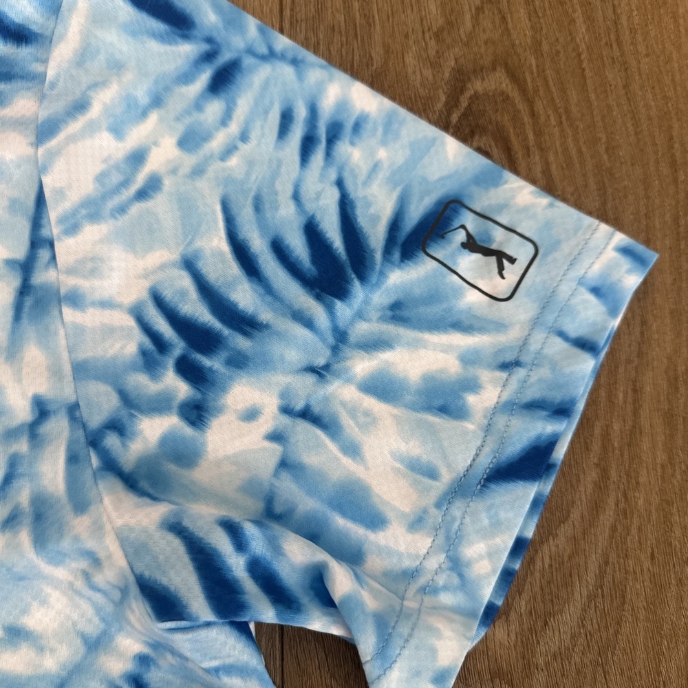 PGA Tour Golf Shirt Men's SS Stretch Moisture Wick Blue Tropical UPF Large‎ NEW - Picture 2 of 8
